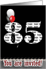 85th birthday invitation,with red white and black balloon bouquet card
