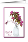 53rd Birthday-crab apple bouquet in vintage bottle on white card