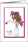 87th Birthday-crab apple bouquet in vintage bottle on white card