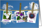 Nana’s Birthday floral photos on clothesline with butterfly card