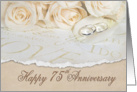 75th wedding anniversary white roses and rings card