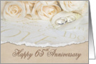 65th wedding anniversary white roses and rings card