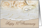 10th wedding anniversary white roses and rings card