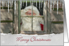 Merry Christmas Santa in window with icicles card