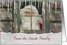 Customizable Christmas with Santa Claus in window with icicles card