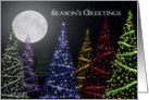 Season’s Greeting with sparkling Christmas trees and moon card