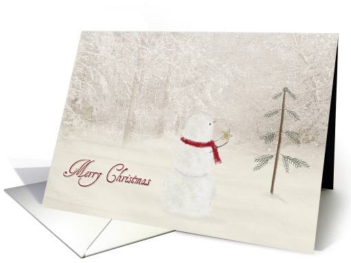 Merry Christmas with snowman and gold star card (1004155)