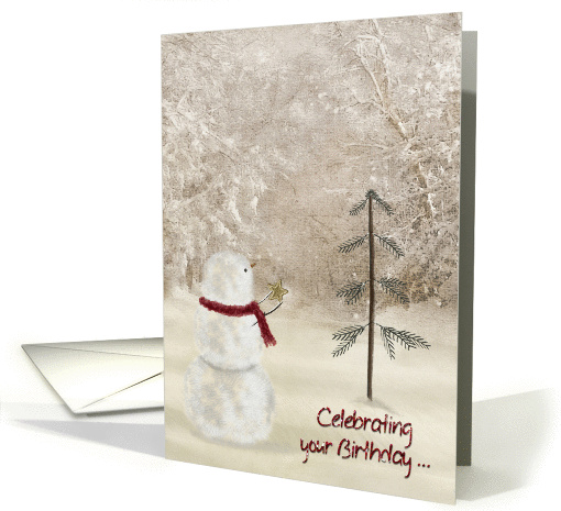 Birthday on Christmas with snowman and gold star card (1004955)