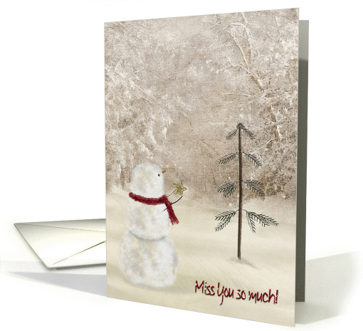Miss You with Christmas snowman and gold star card (1005163)