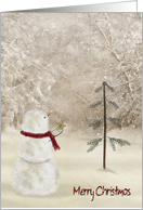 Merry Christmas for friend with snowman and gold star card