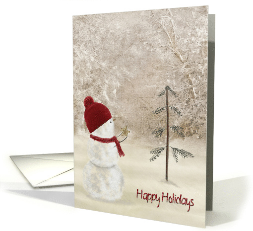 Happy Holidays Snowman With Gold Star For Pine Tree card (1005185)