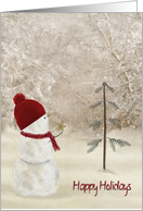 Happy Holidays Snowman With Gold Star For Pine Tree card