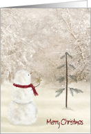 Merry Christmas snowman with gold star ornament card