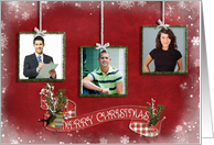 Merry Christmas photo card for parents with 3 tinsel frames card