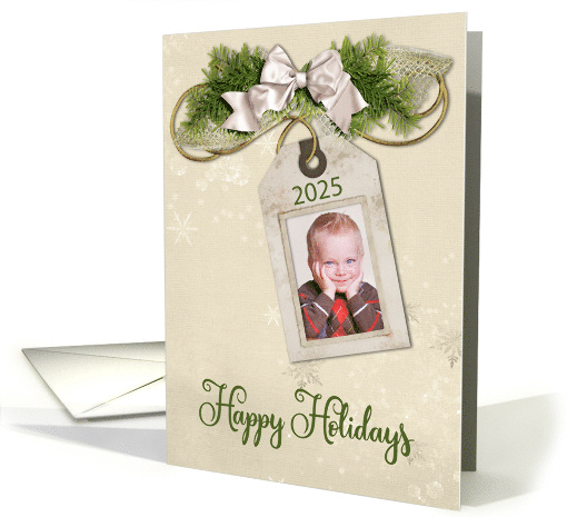 Happy Holidays 2025 Photo Card with Tag On Pine Bough card (1009663)