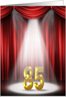 85th Birthday party invitation with spotlight and red curtains card