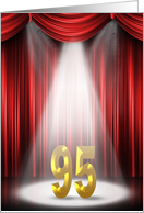 95th Birthday in stage spotlight and red curtain backdrop card