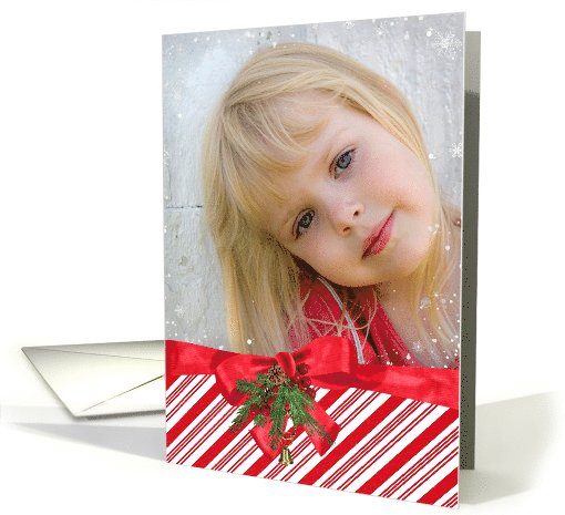 Christmas bow and snowflake frame photo card for Grandparents card
