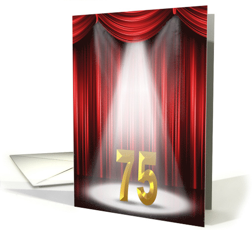 75th wedding anniversary in the spotlight with red curtains card