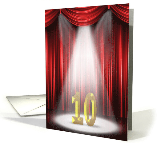 10th wedding anniversary in the spotlight with red curtain card