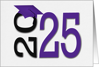 2025 College Graduation Congratulations with Black Cap On Purple card