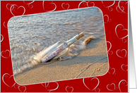 Valentine I Love You message in a bottle on heart background card