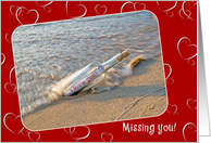 Valentine I Love You message in a bottle for Miss You card