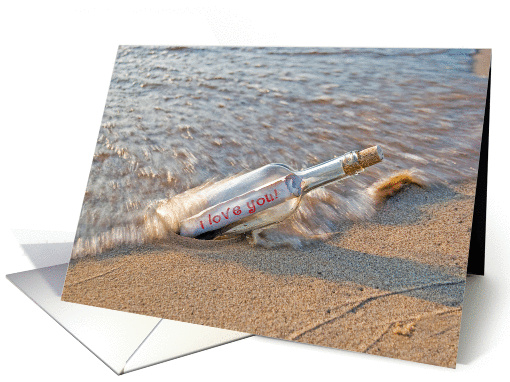 Annniversary I Love You message in a bottle on beach card (1020283)
