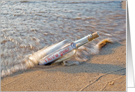 Annniversary I Love You message in a bottle on beach card