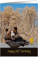 100th Birthday bear with beer in mug card