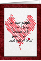 Thinking of you heart with textured red frame card