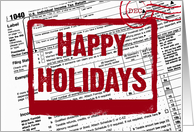 Happy Holidays postmark on income tax form card
