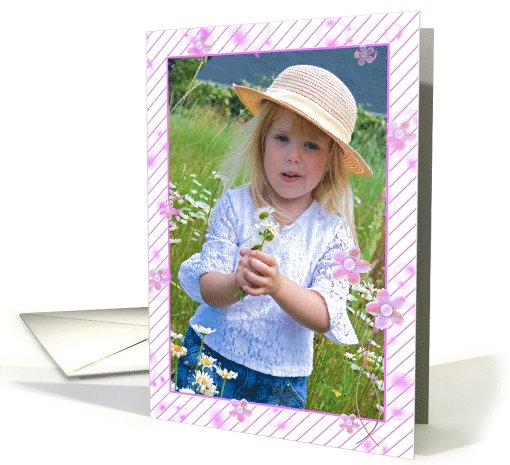 Mom's birthday photo card bubbles and daisies on pink stripes card