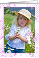 Mom’s birthday photo card bubbles and daisies on pink stripes card