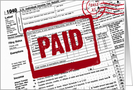 Red paid stamp on a 1040 income tax form card