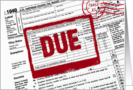 bold red due stamp on a 1040 income tax form card