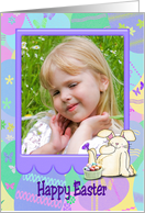 Easter photo card with bunny and egg basket card