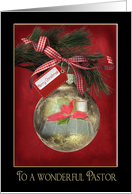 for pastor Christmas ornament with gingham bow and Bible card