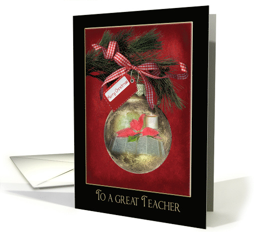 for teacher Christmas ornament with gingham bow and Bible card