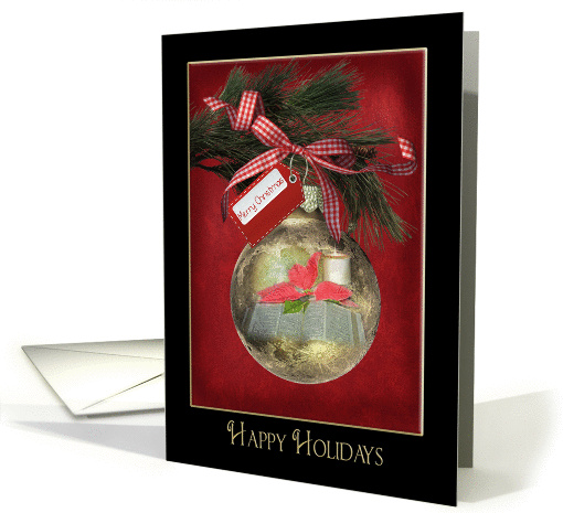 Happy Holiday ornament with gingham bow and Bible card (1033349)