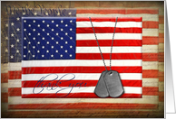 Thank You military dog tags on American flag US Constitution document card