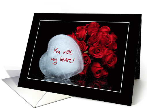 Valentine's Day melting ice heart with red rose bouquet card (1040111)