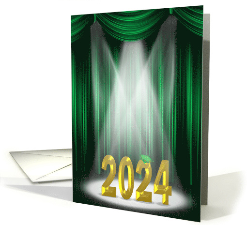 2024 Graduation with Green Curtains and Gold Text in... (1045563)