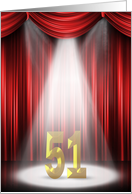 51st Birthday in the spotlight with red curtains card