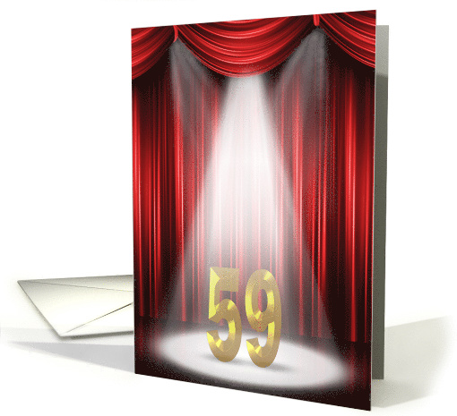 59th Anniversary in the spotlight with red curtains card (1046335)