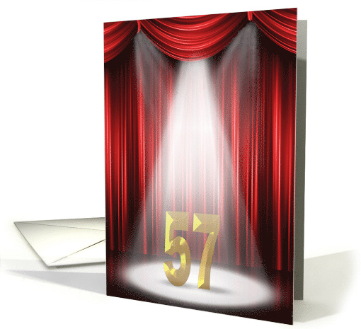 57th Anniversary in the spotlight with red curtains card (1046339)