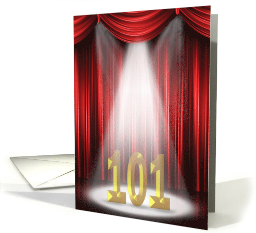 101st Birthday in the spotlight and red curtains card (1046405)
