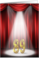 89th Birthday Party invitation, spotlight on stage with red curtains card