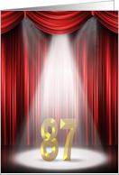87th Birthday Party invitation, spotlight on stage with red curtains card