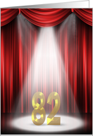 82nd Birthday Party invitation, spotlight on stage with red curtains card